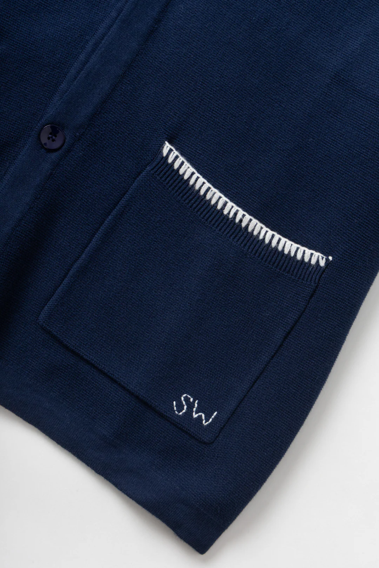 Blanket Stitch Knit Vest - Navy