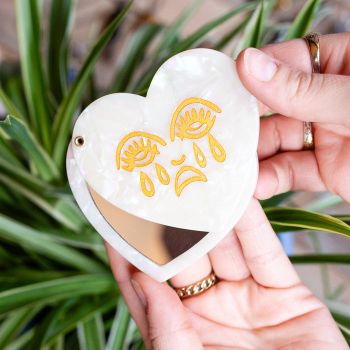 Crying Heart Pocket Mirror - Pearl Marble