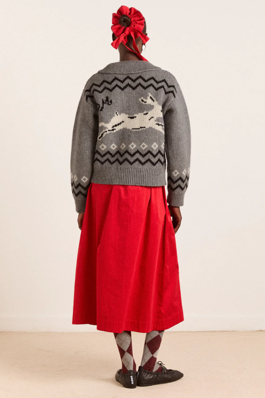 Cecily Collar Lambs Wool Cardigan - Bunny Intarsia
