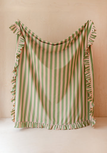 Cotton King Duvet Cover - Green Stripe