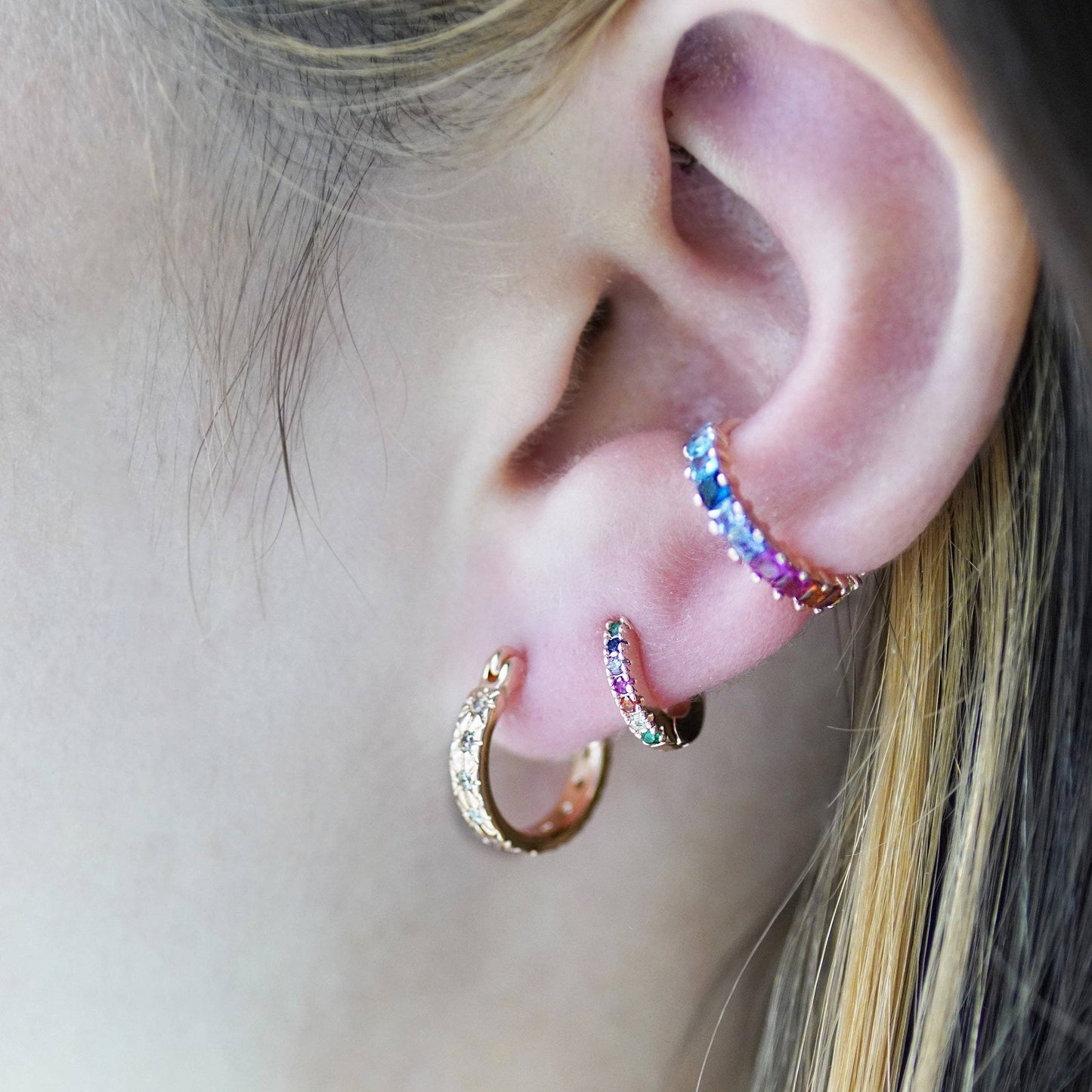 Rainbow Huggie Hoop Earrings: Gold