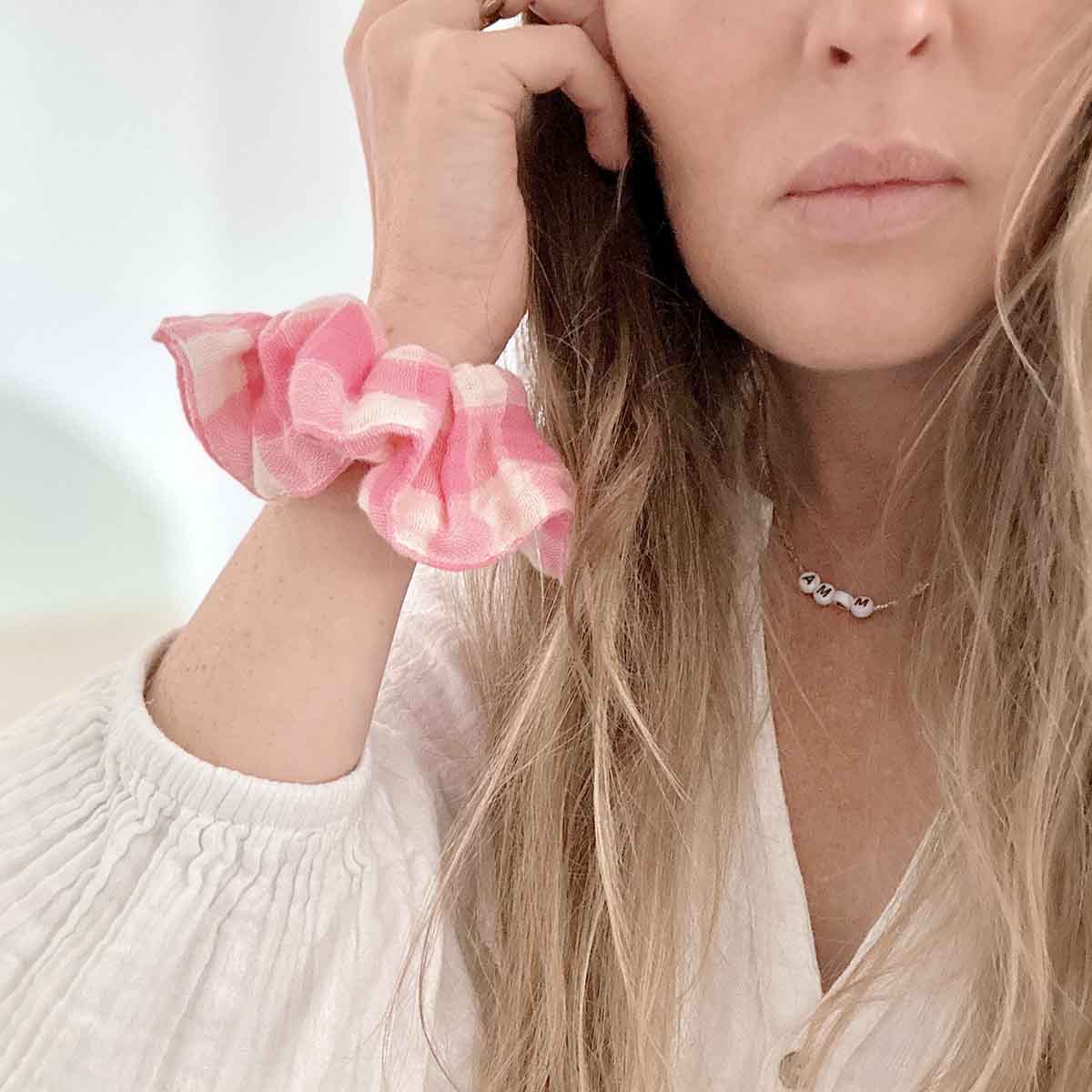 Neon Pink Gingham Check Scrunchie