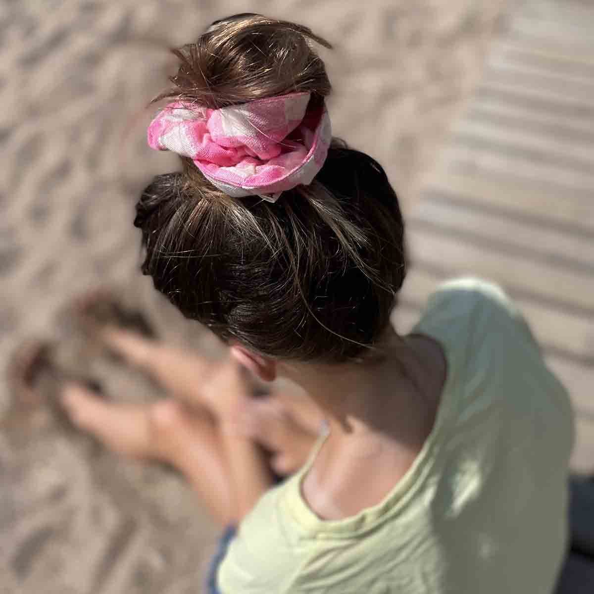 Neon Pink Gingham Check Scrunchie