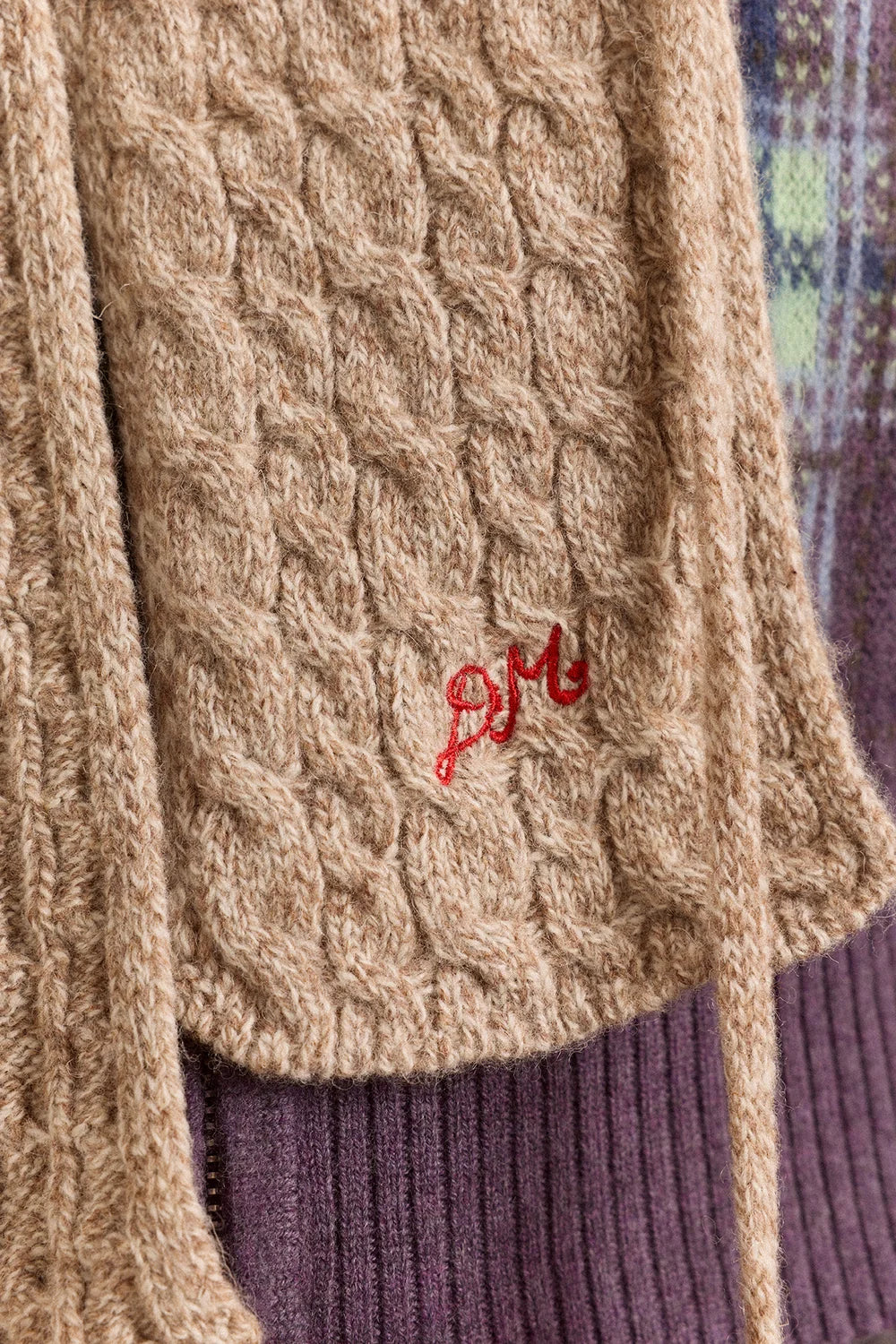 Hooded Pom Pom Scarf - Oatmeal