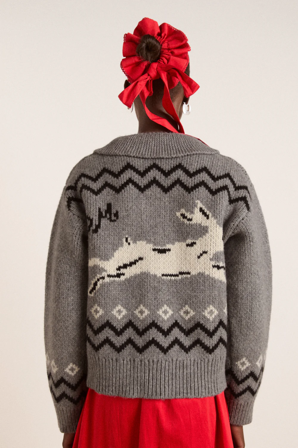 Cecily Collar Lambs Wool Cardigan - Bunny Intarsia
