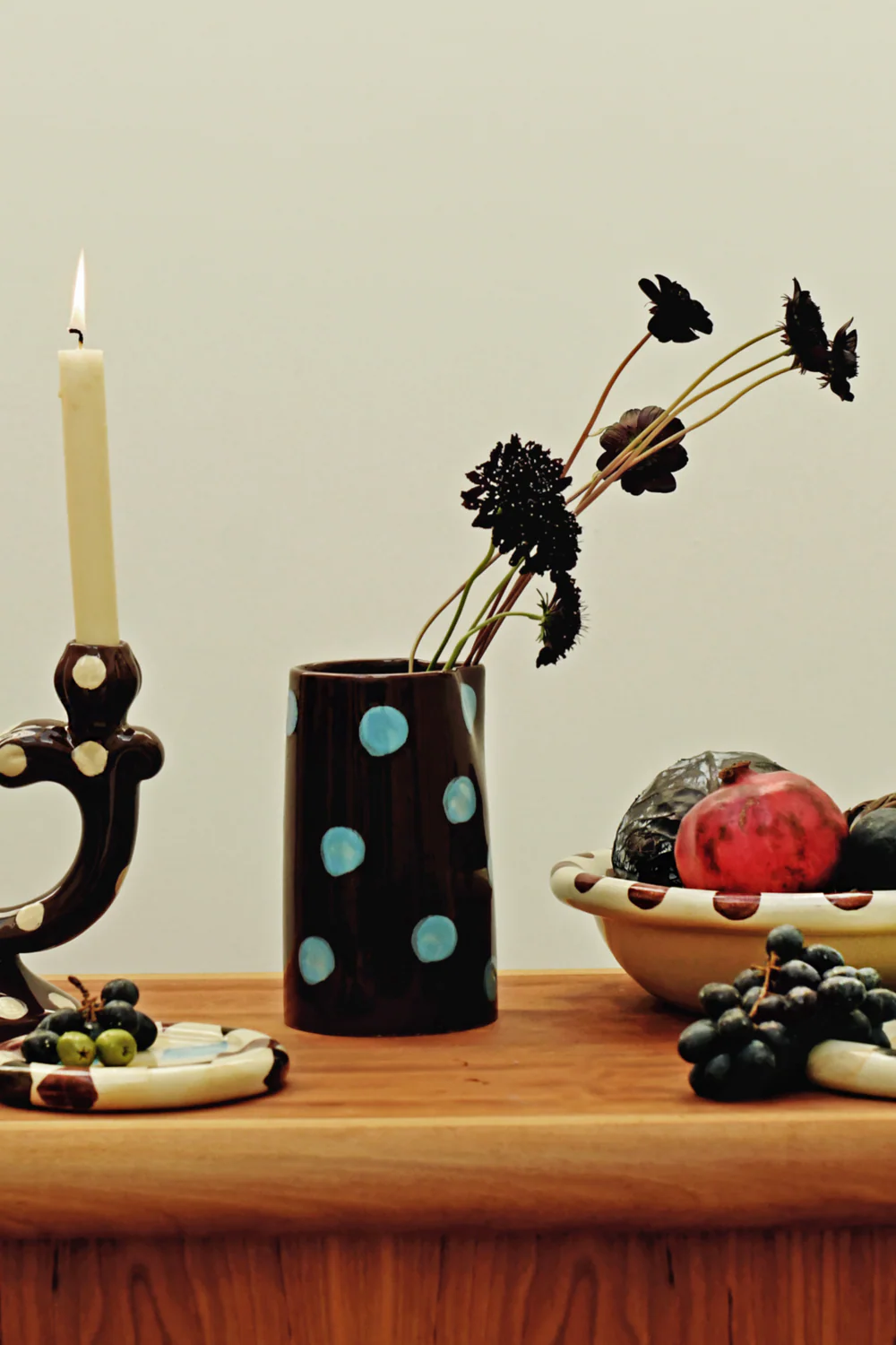 Vase - Burgundy & Blue Polka Dot