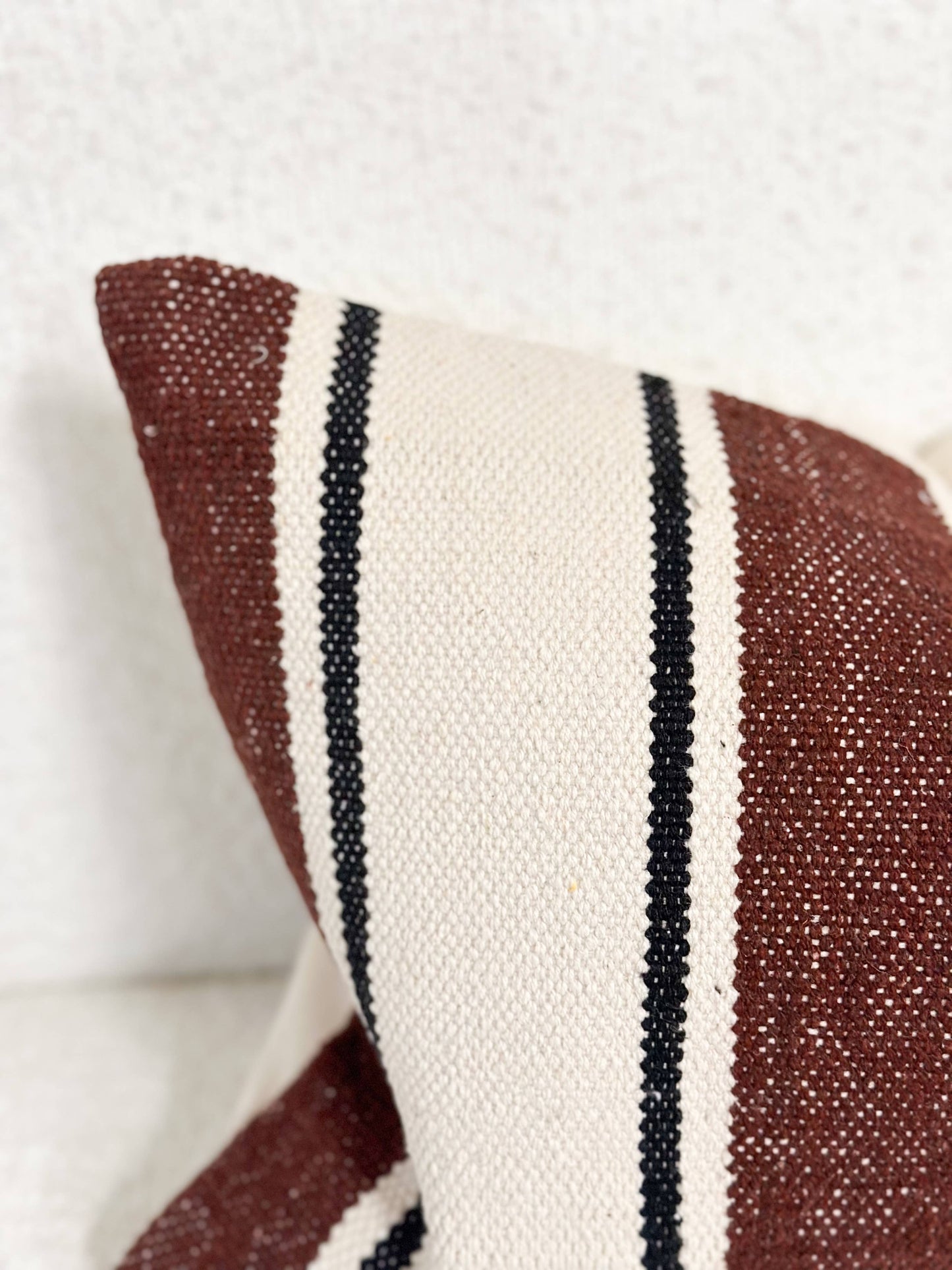 India Luxe Cotton Cushion Cover 50x30 - Plum, Cream & Black Stripe