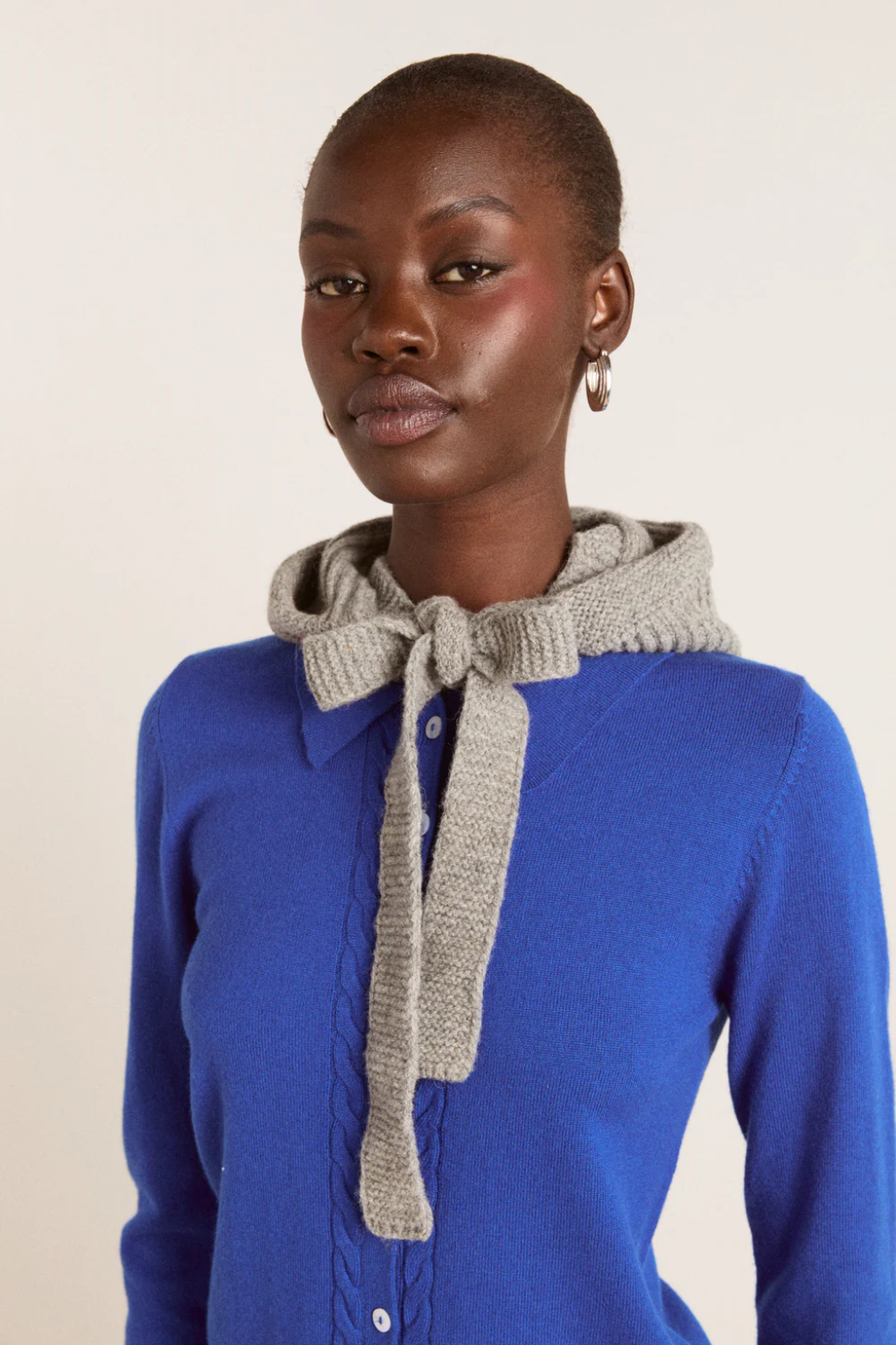 Ribbed Bonnet With Ties - Marl Grey