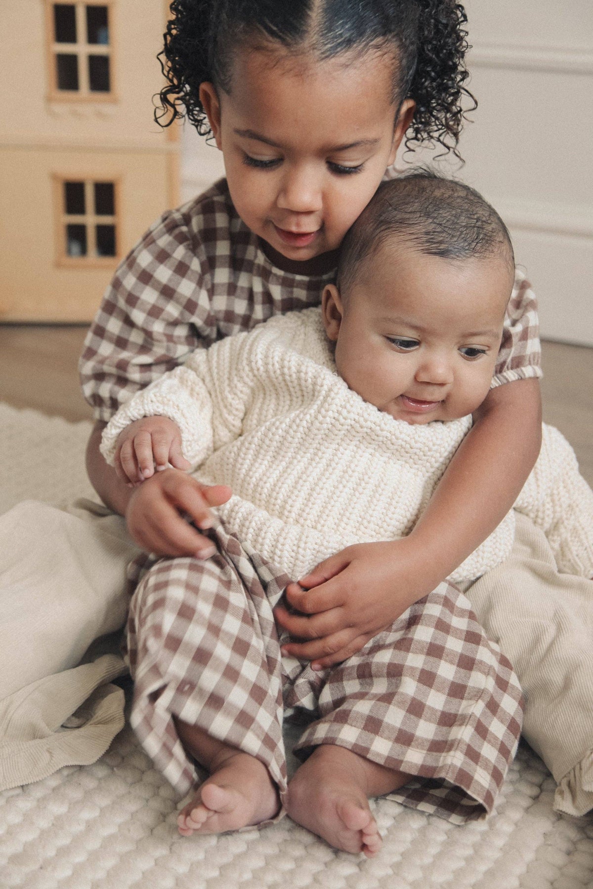 Brown/Check Brushed Cotton Wide Leg Trousers: 12-18m