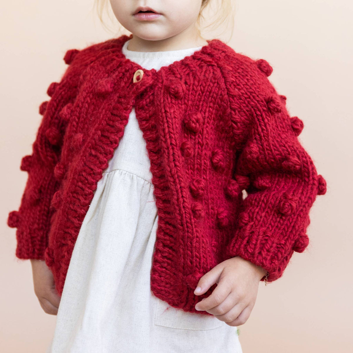 Popcorn Cardigan Red Baby Kid Sweater Fall Winter Love Gift : M; 2-4yrs