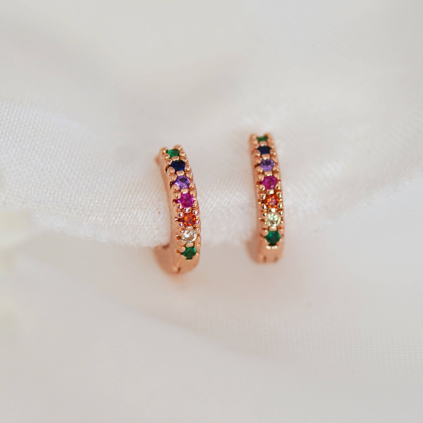 Rainbow Huggie Hoop Earrings: Gold