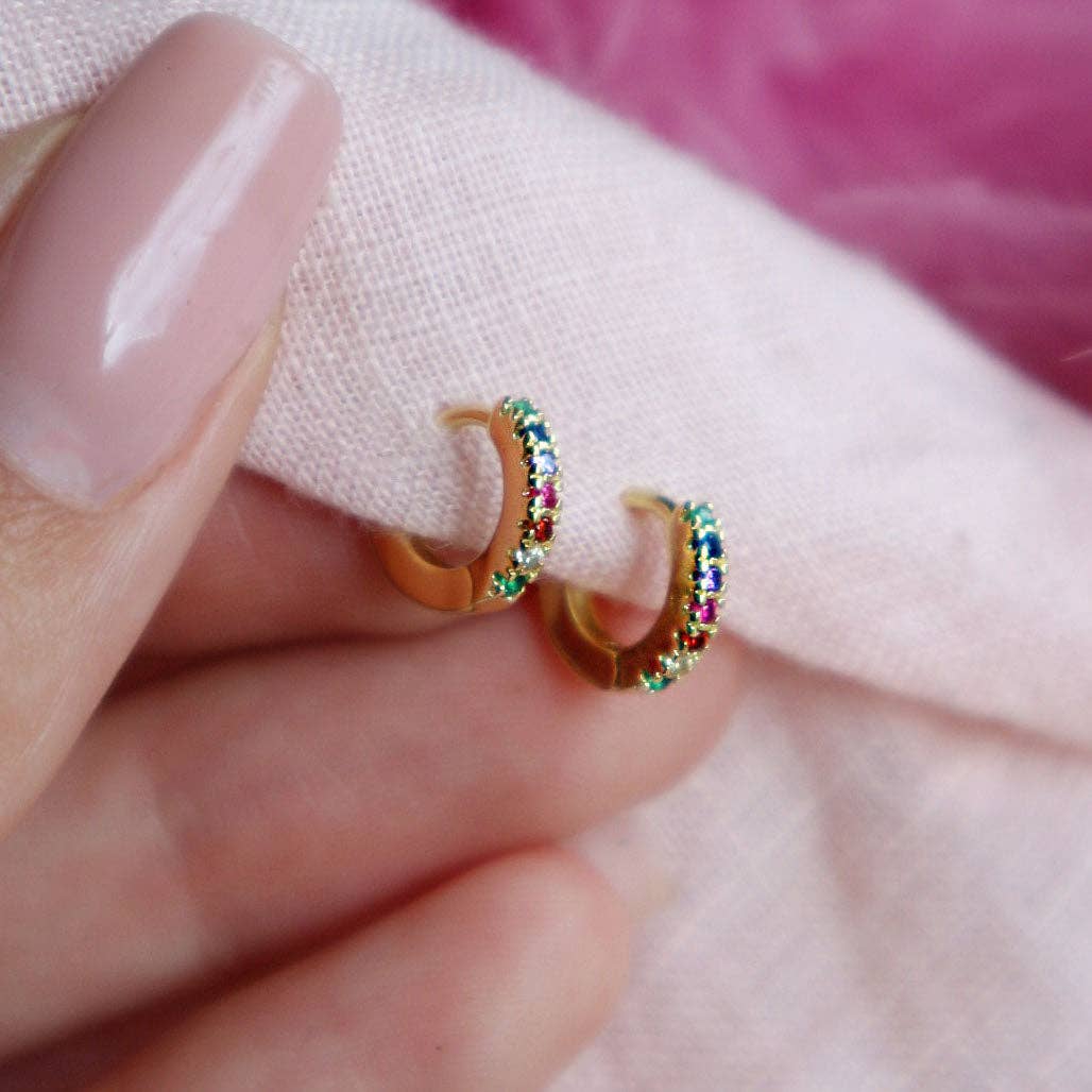 Rainbow Huggie Hoop Earrings: Gold