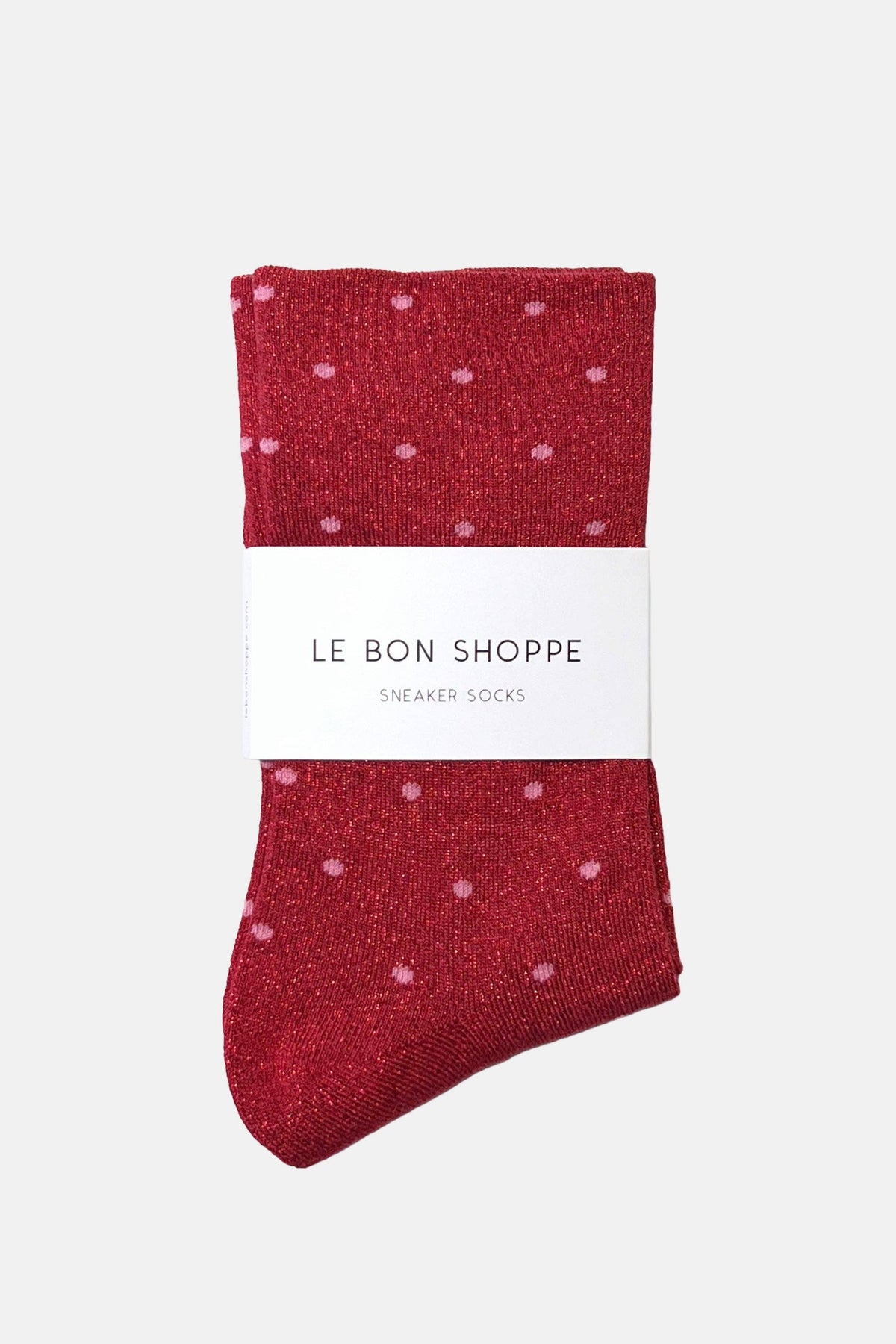 Lurex Patterned Sneaker Socks - Polka Dot - Red/Pink