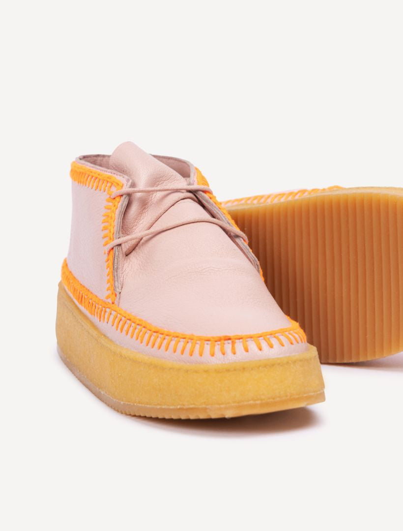 Shenje Low Platform Boot Crochet Misty Rose/ Neon Orange