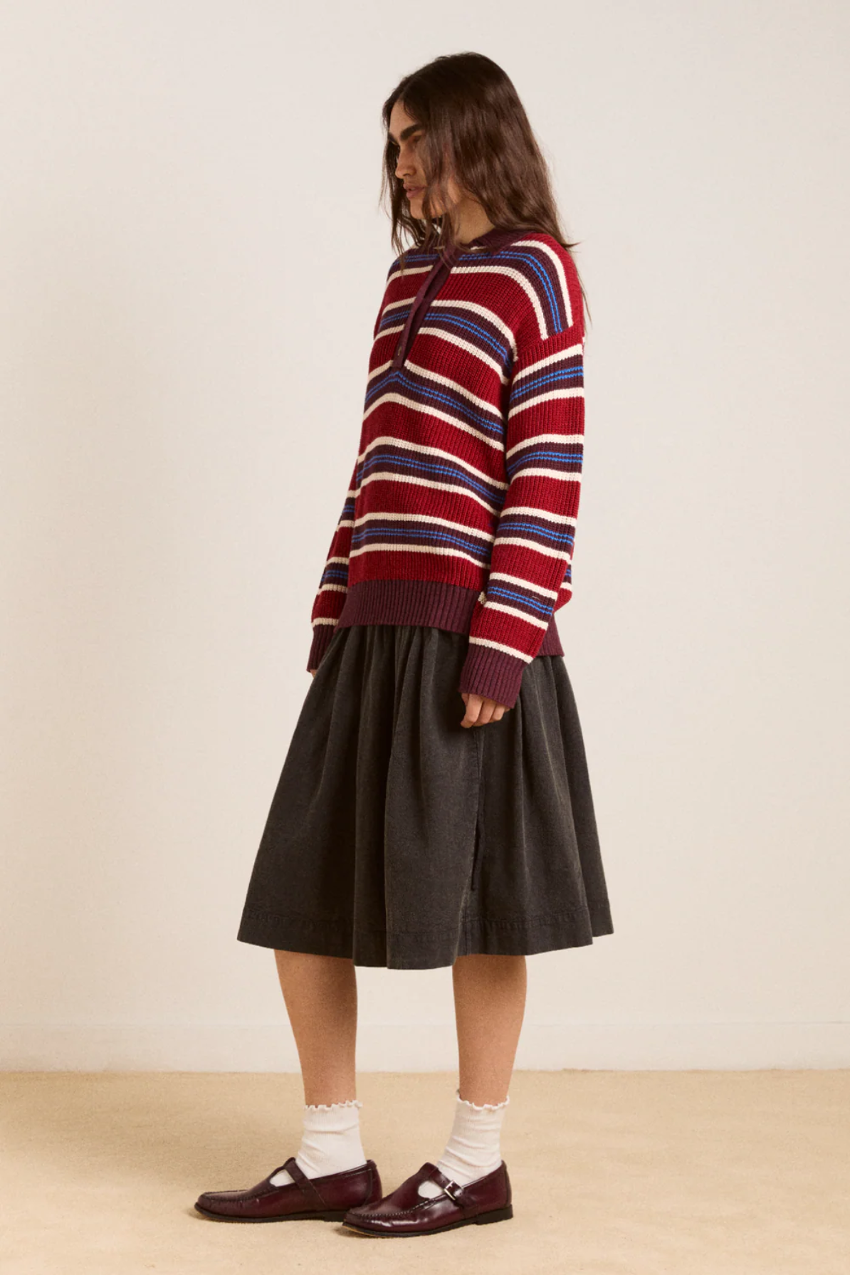 Ilona Rugby Jumper Burgundy Stripe