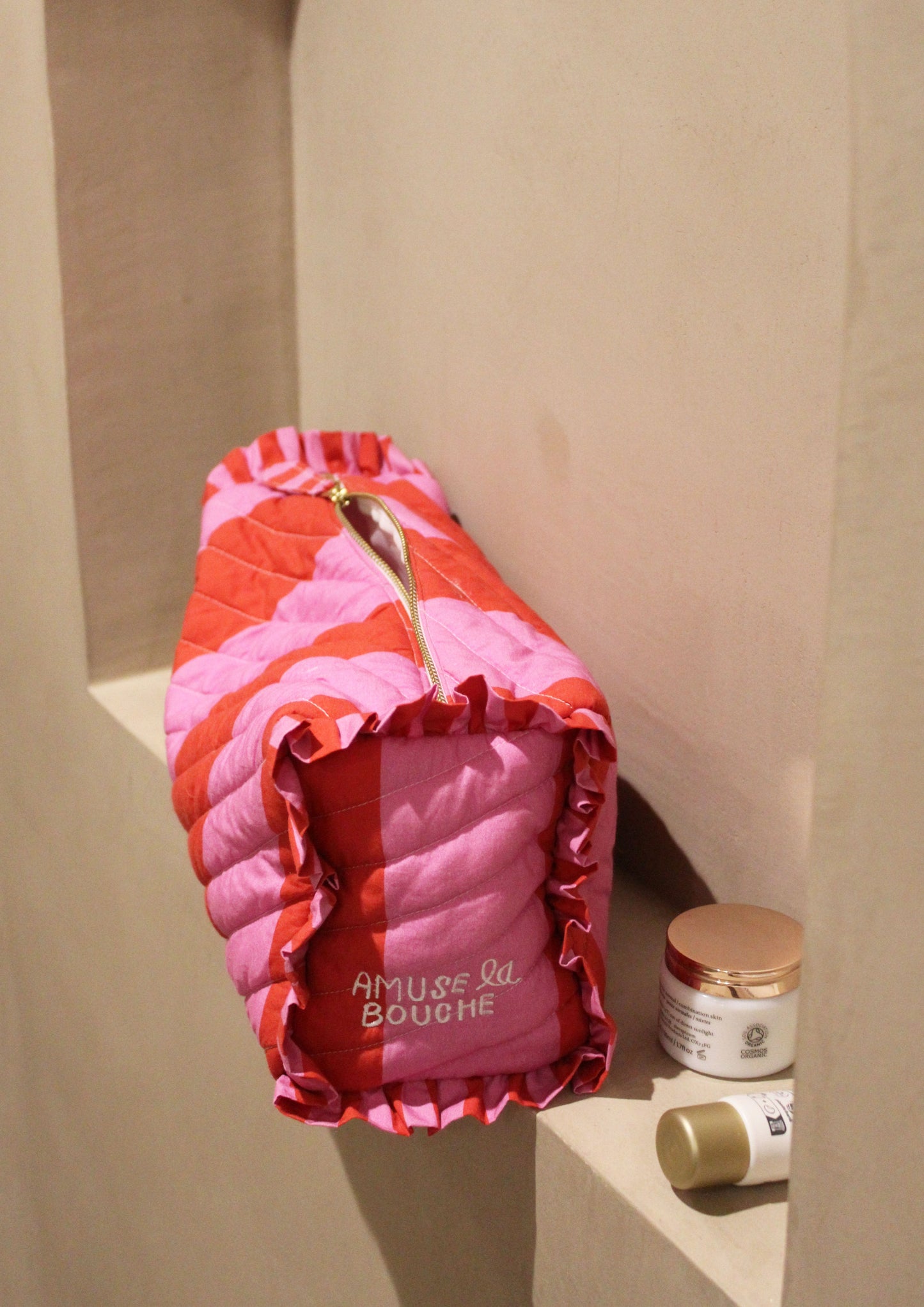 Fuchsia Stripe Make Up Bag