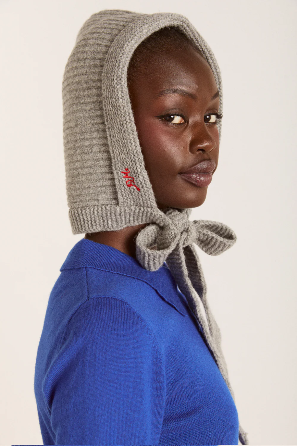 Ribbed Bonnet With Ties - Marl Grey