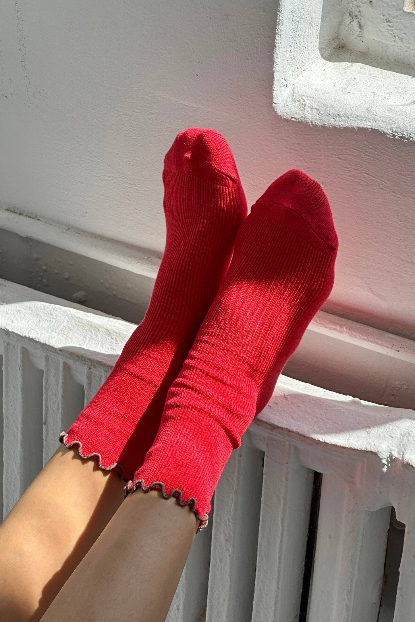 Ruffled Modal Socks - Paprika/Brown