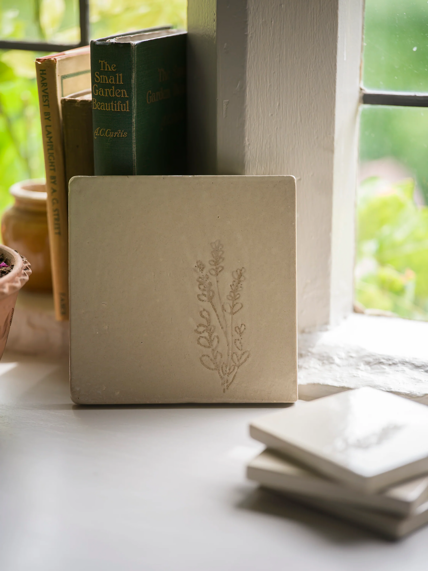 Studio Pottery Tile / Stand Lavender