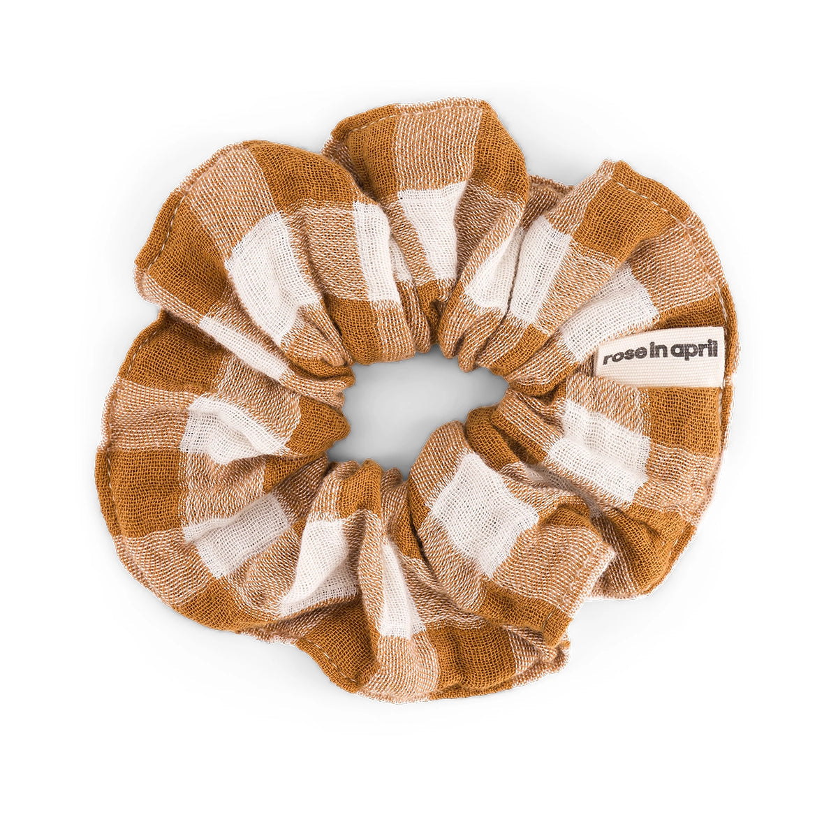Ecru-Caramel Gingham Check Scrunchie
