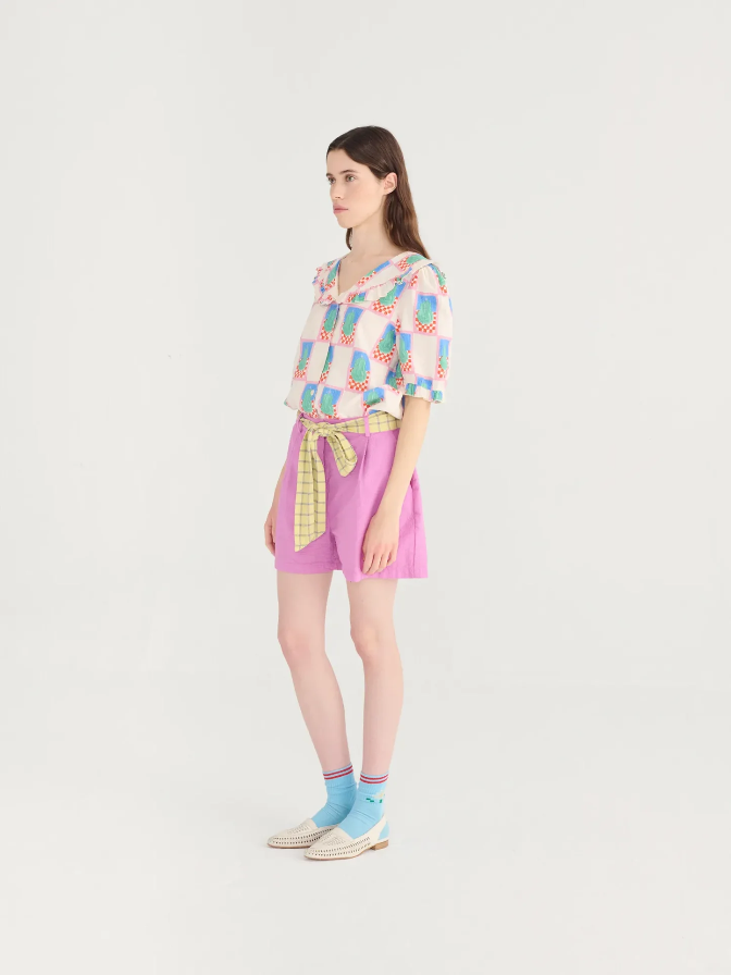 Pleated Seersucker Short