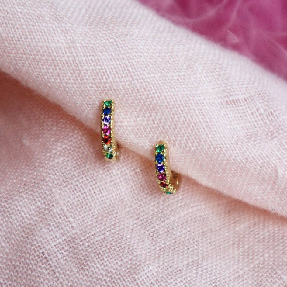 Rainbow Huggie Hoop Earrings: Gold