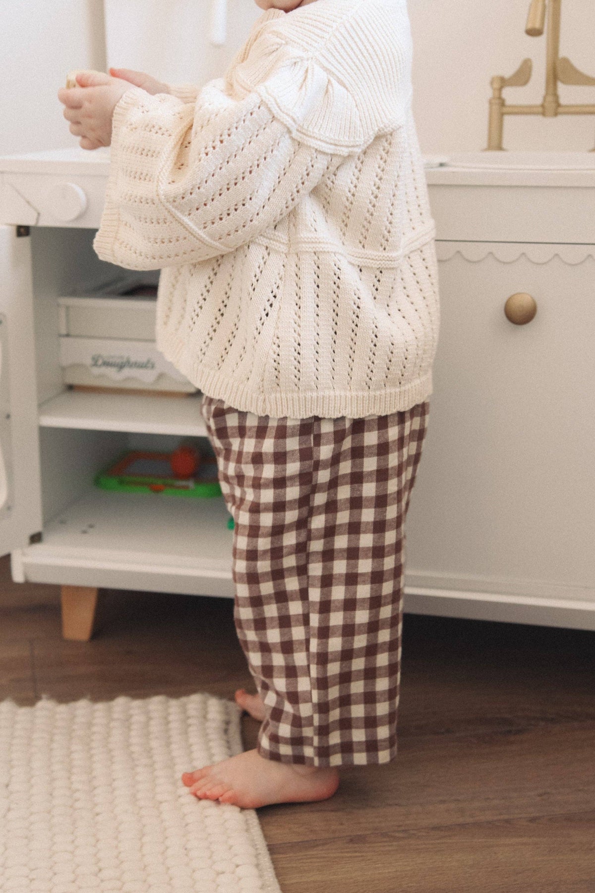 Brown/Check Brushed Cotton Wide Leg Trousers: 3-4y