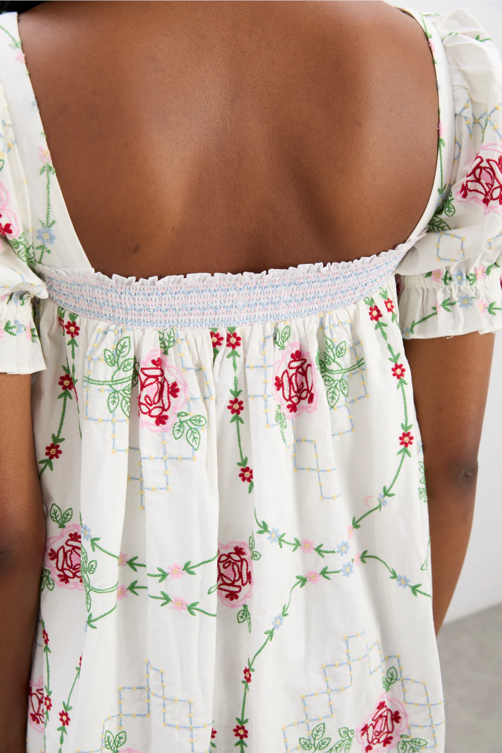 Lulu Mini Dress - Rose Embroidery