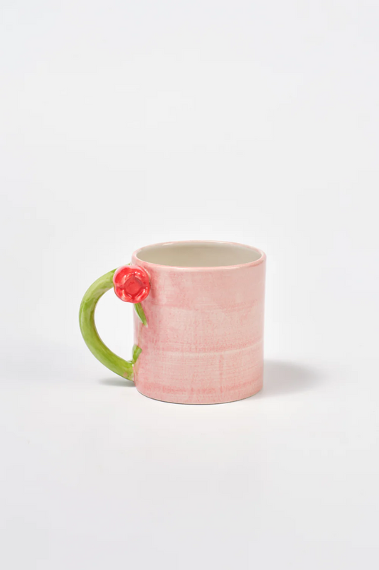 Hand Painted Tulip Handle Mug - Pink