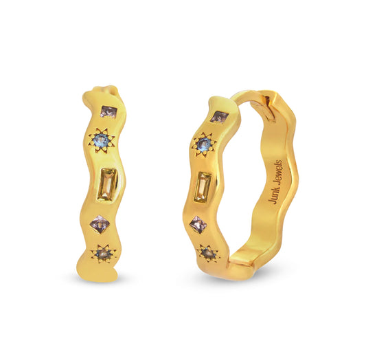 Pastel Jewelled Wiggle Hoop Earrings - Gold