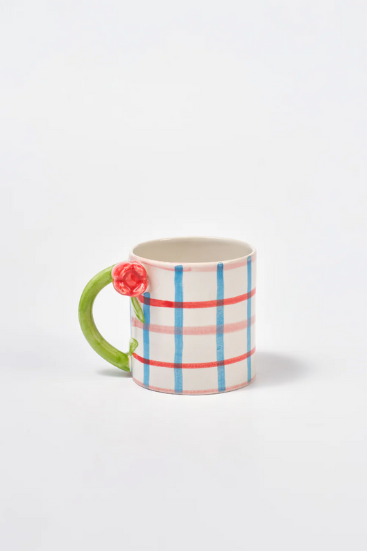 Hand Painted Tulip Handle Mug - Check