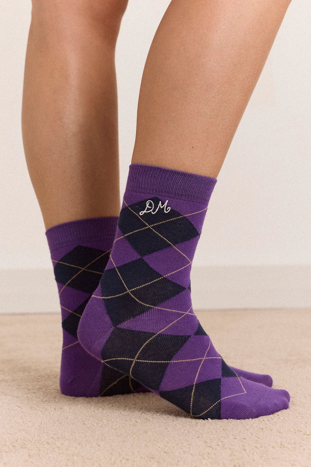 2 Pack Socks - Olive & Purple Argyle