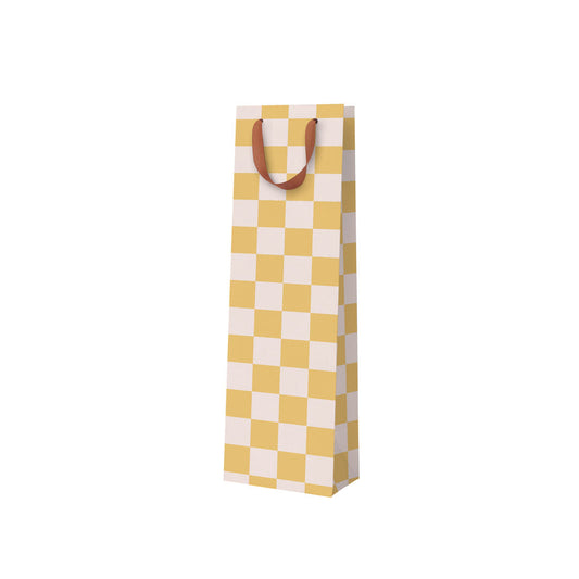 Mustard Checkerboard Bottle Bag