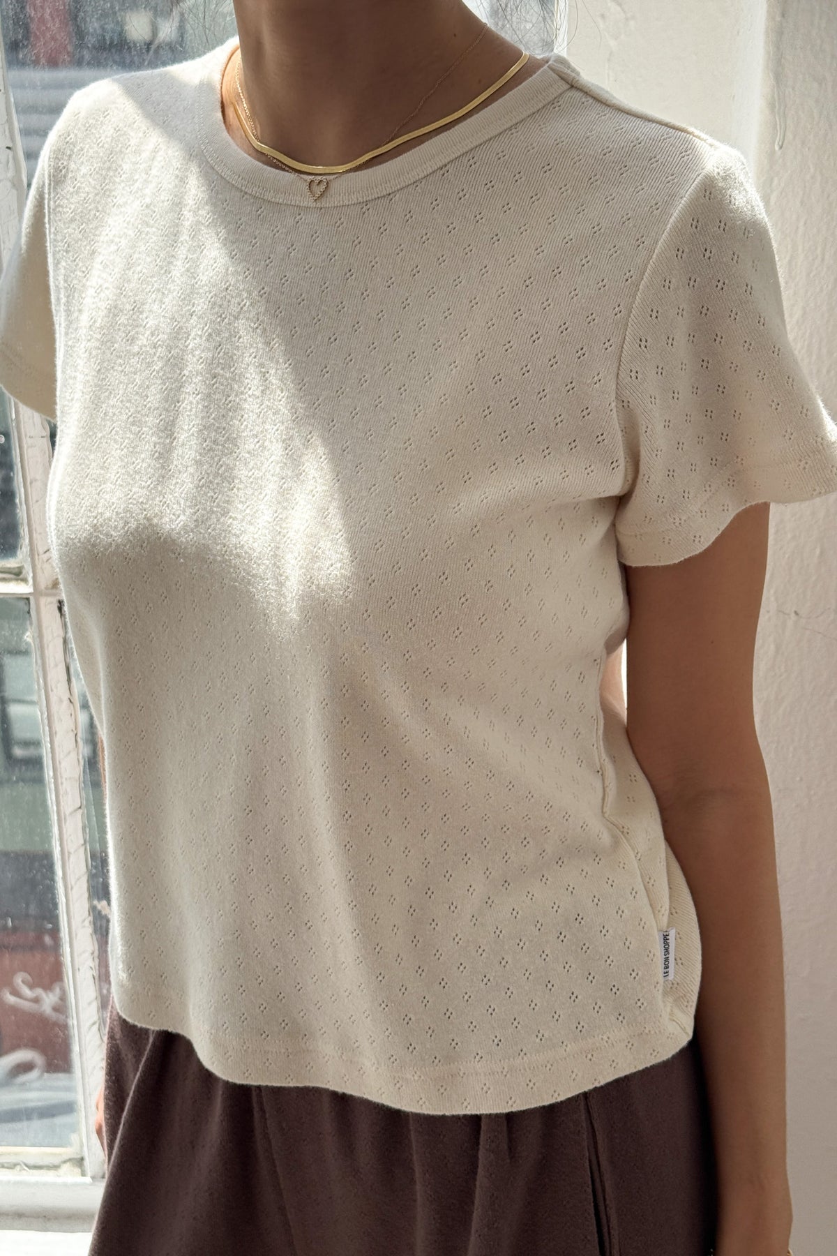 Pointelle Babe Tee - Natural