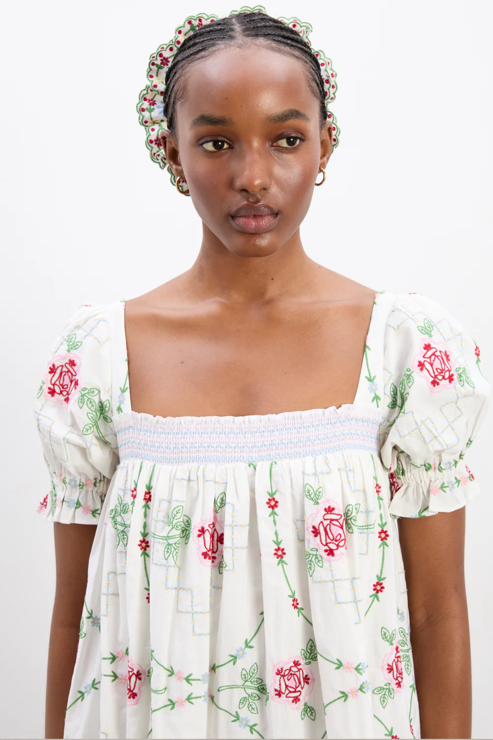 Lulu Mini Dress - Rose Embroidery