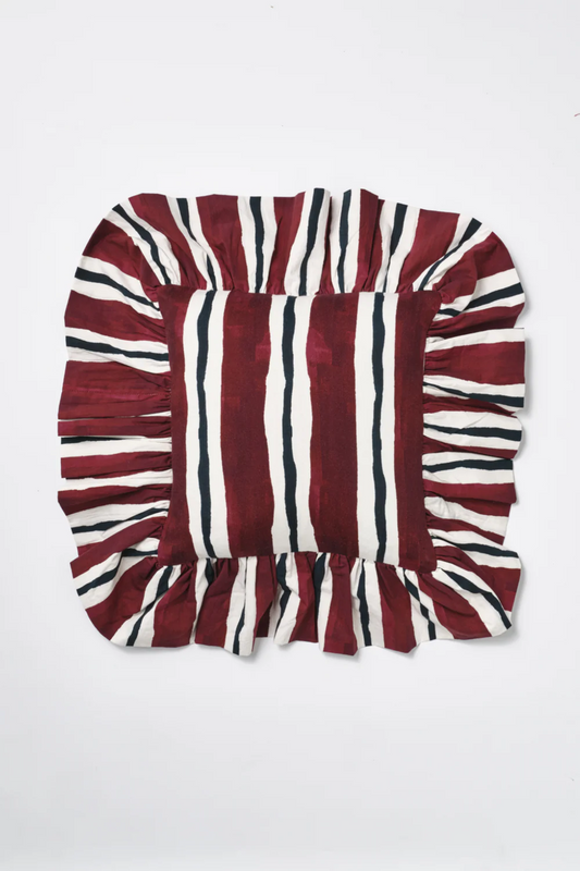Frilly Cushion - Burgundy Stripe