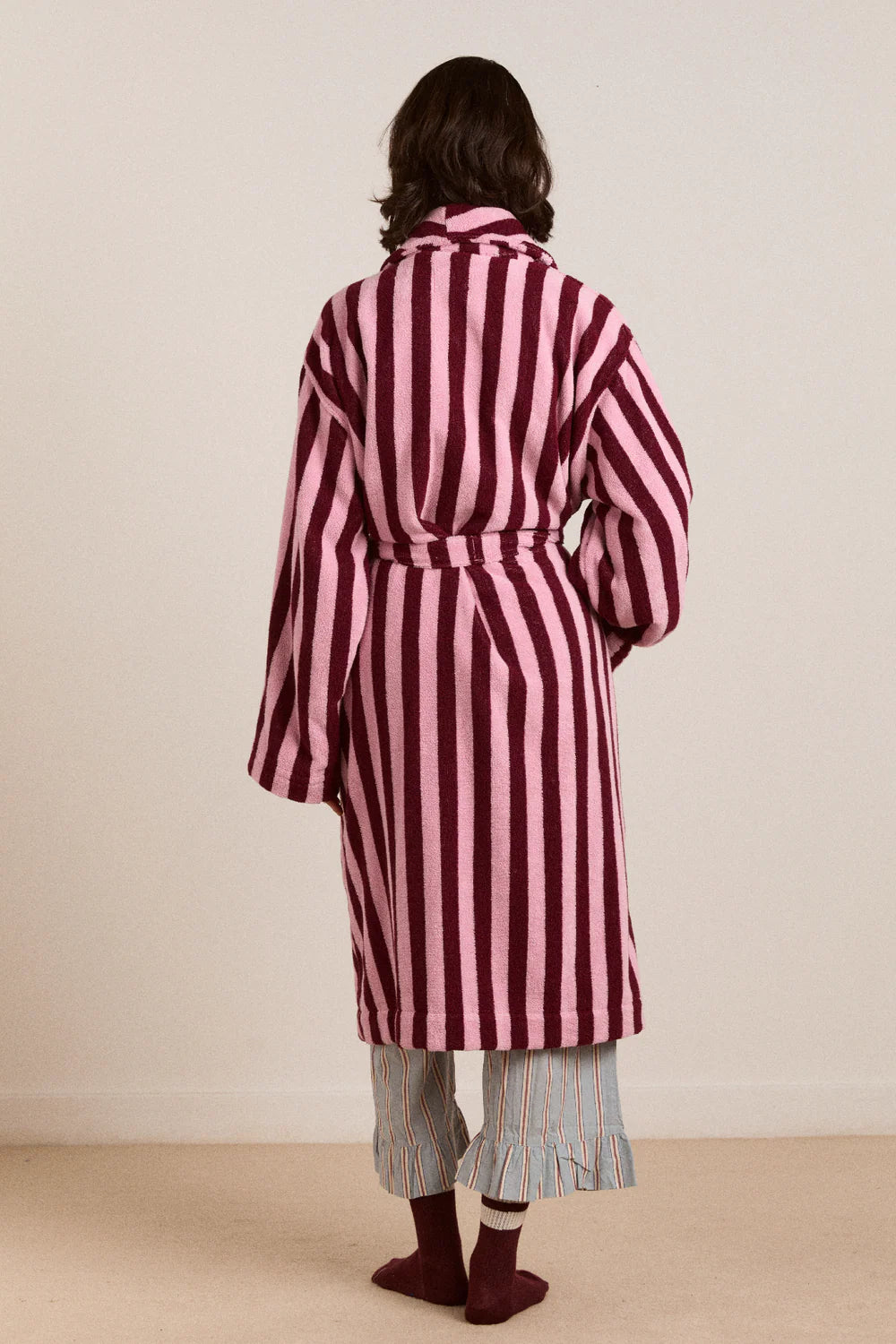 Towelling Robe: Burgundy Stripe