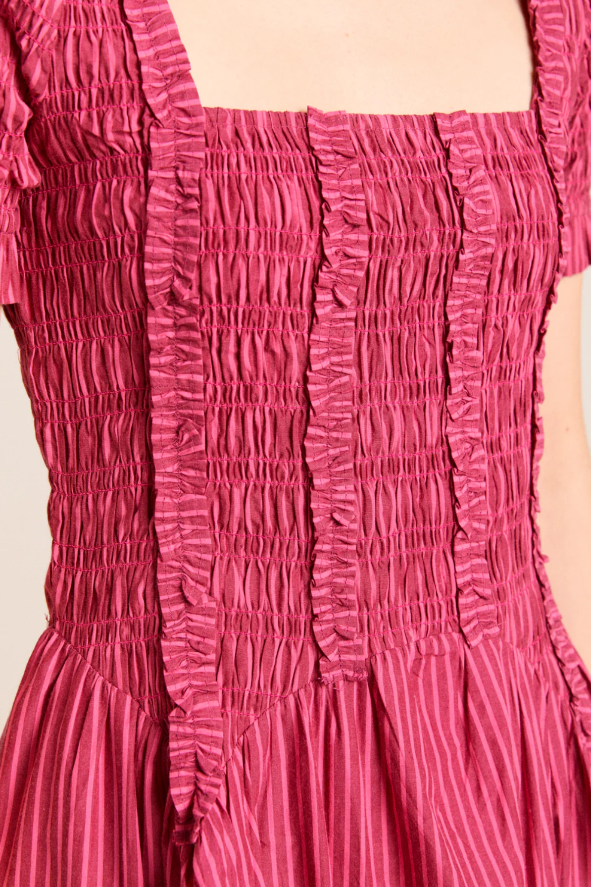 Raphaela Ruffle Midi - Berry Business Stripe
