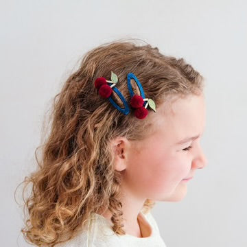 Cherry Pompom Hair Clips