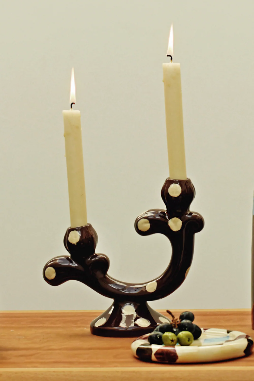 Hand Painted Burgundy Butter Yellow Candelabra