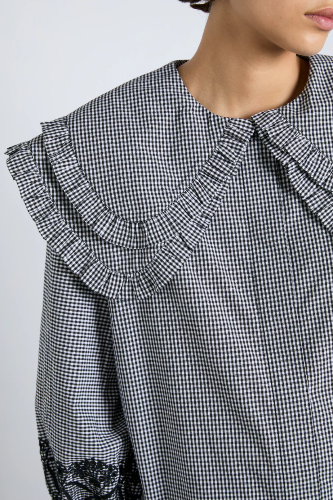 Lois Double Collar Blouse - Black Gingham
