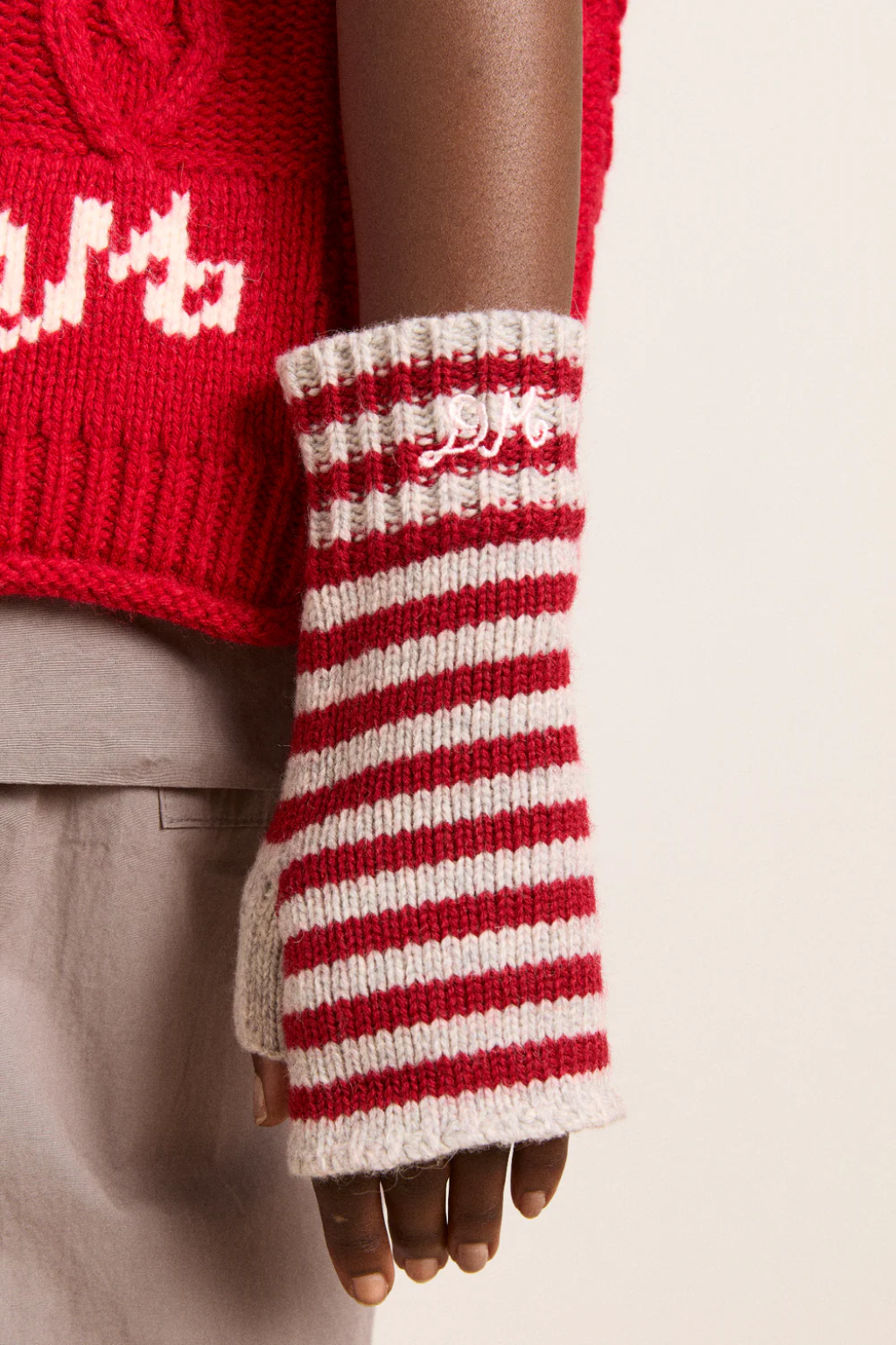 Stripe Mittens - Red/Grey Stripe