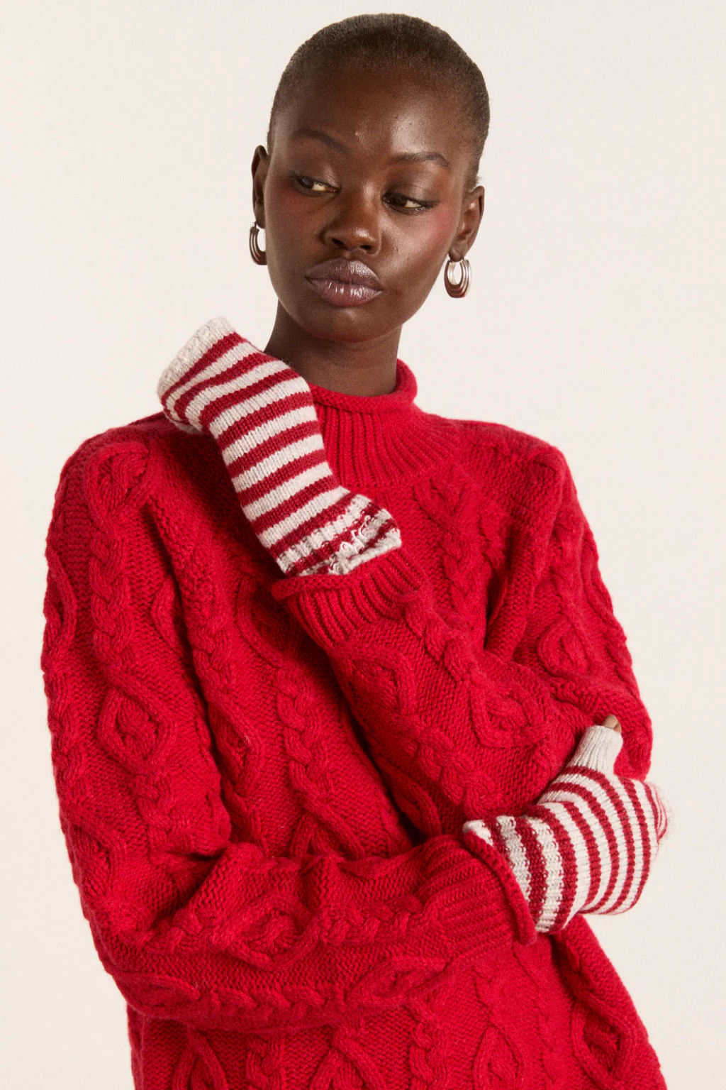 Stripe Mittens - Red/Grey Stripe