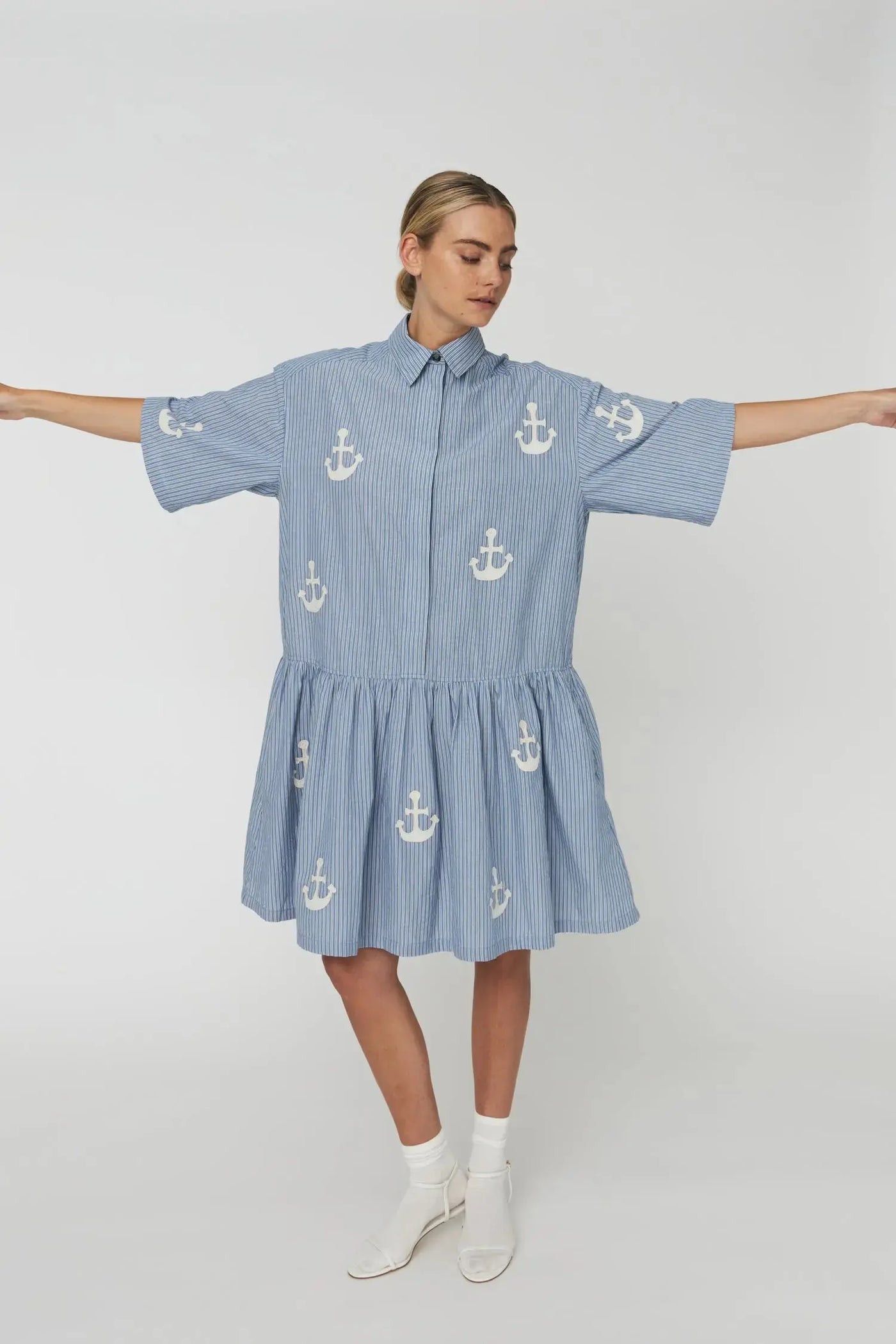 Oversized Dress With Embroidered Anchor
