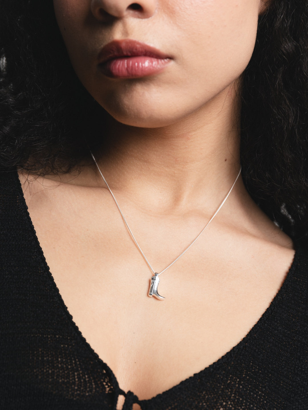 Cowboy Boot Charm Necklace - Silver