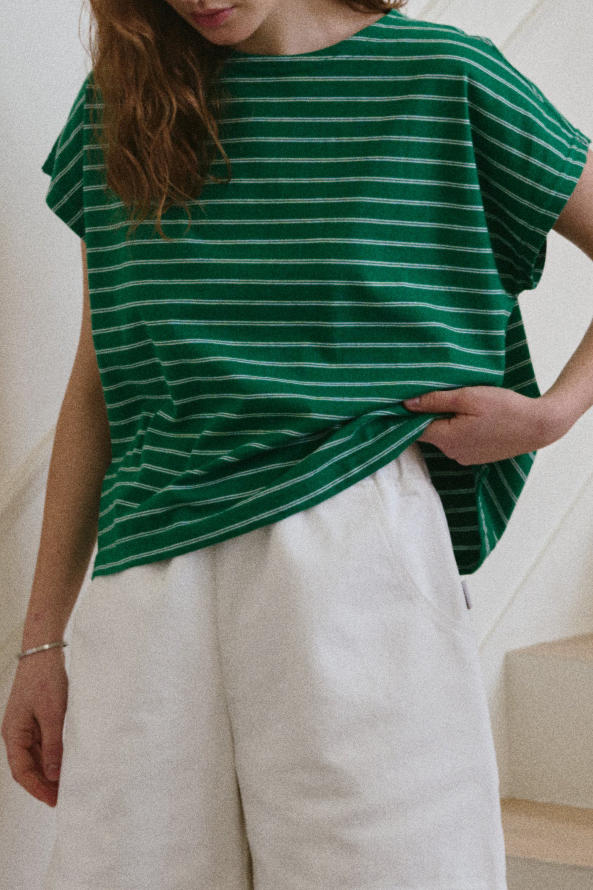 Cherie T-Shirt - Green & White Stripe