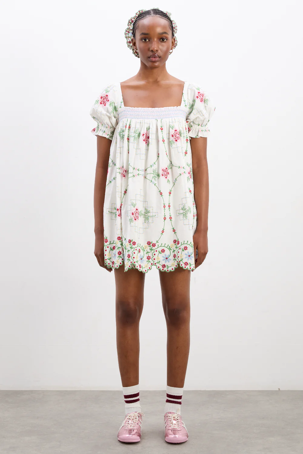 Lulu Mini Dress - Rose Embroidery