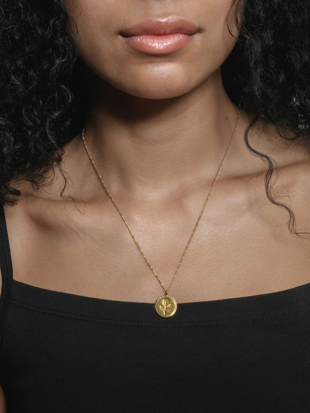 Rose Coin Pendant - Gold