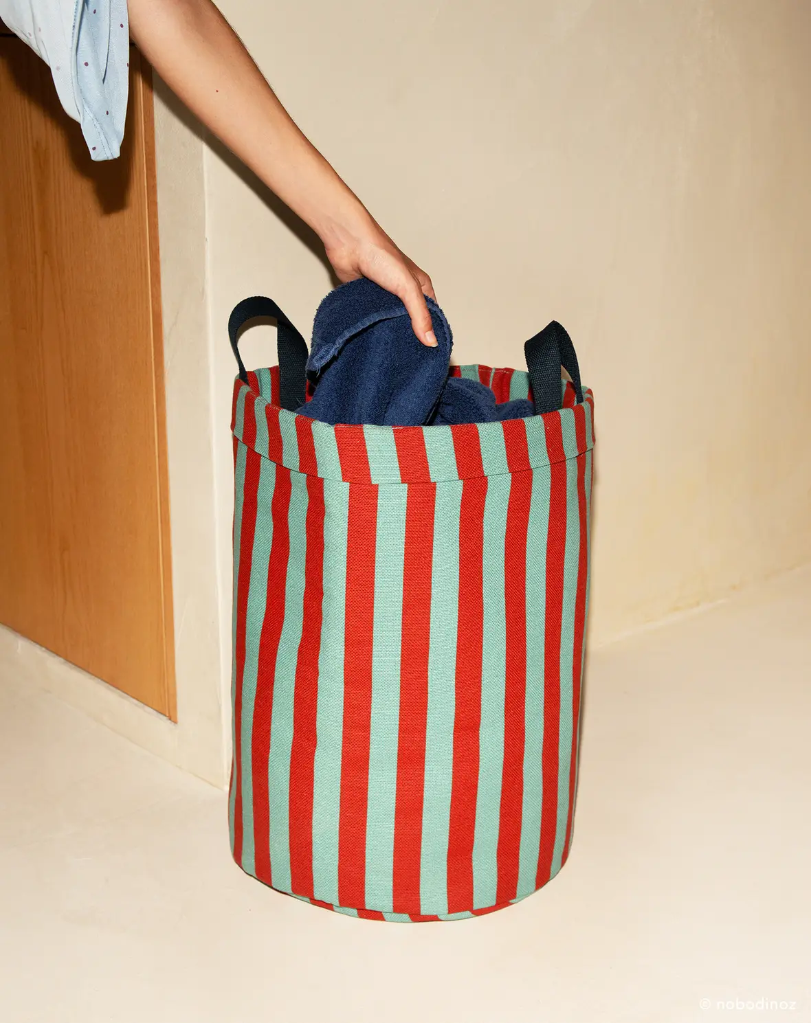 Large Storage Basket - Teal Red Stripes