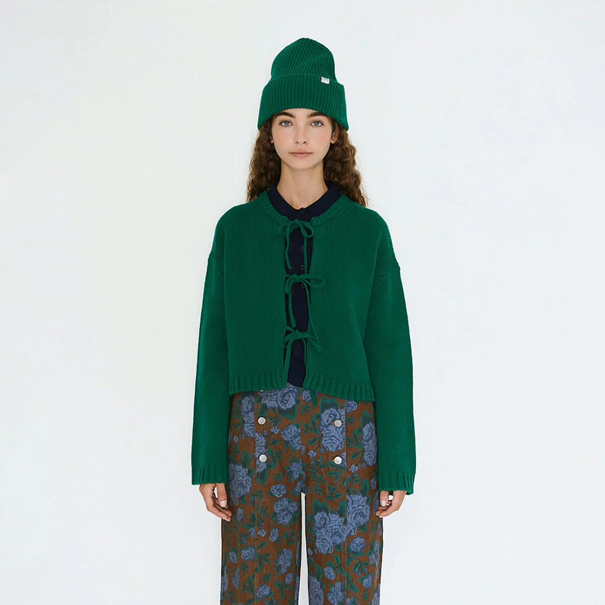 Tie Detail Cardigan Dark Green